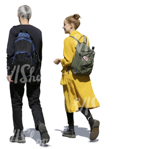 man and woman walking together and talking