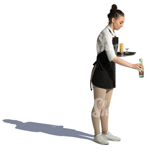 young waitress putting drinks on the table