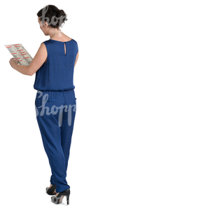 woman standing at the bar and looking at the menu