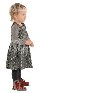 little girl in a grey dress standing