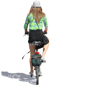 woman with a white hat riding a bicycle