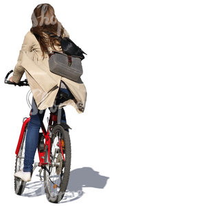 woman with long hair riding a bicycle