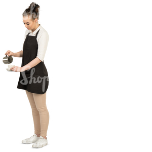 young waitress standing and preparing coffee