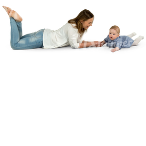 mother and daughter lying on the floor and playing