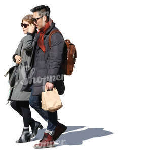 asian couple walking in the springtime