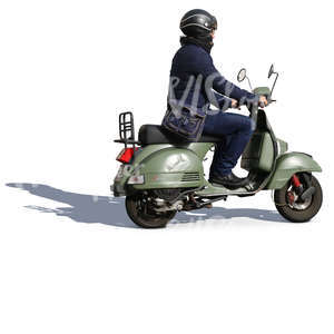 man riding a retro scooter