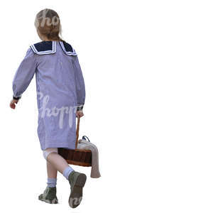 young girl with a basket walking