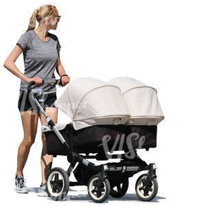 woman walking with a twins carriage