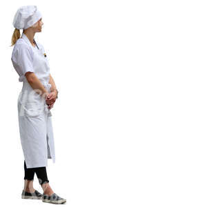 waitress in a white uniform standing