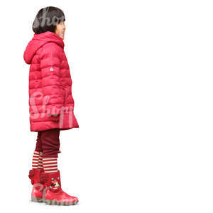 asian girl in a red winter coat standing