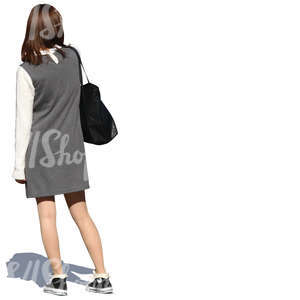 cut out asian woman in a grey dress standing