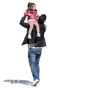 asian man carrying his laughing daughter on his shoulder