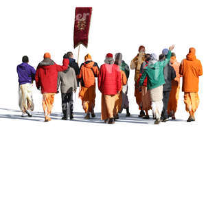 group of krishnaites walking in autumn