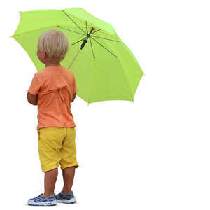 little boy standing with an umbrella