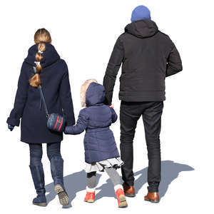 family of three walking hand in hand
