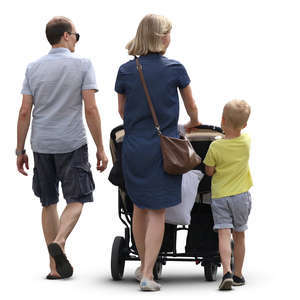 family with a stroller walking