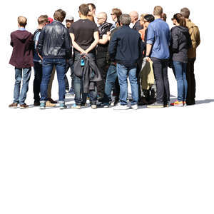 large group of people standing and talking