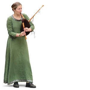 woman in a medieval dress playing bagpipe