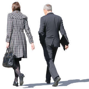 businessman and businesswoman walking