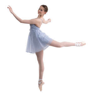 ballerina in a light blue dress dancing