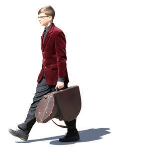 teenage boy carrying a french horn case