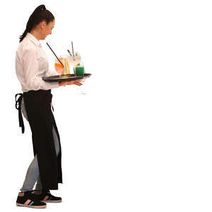 waitress carrying a tray with cocktails