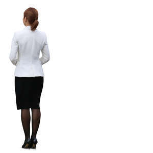 woman in a black and white costume standing