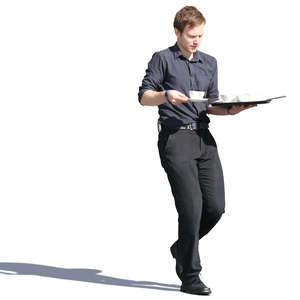 waiter carrying coffee cups