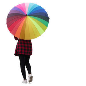 woman with a colorful umbrella walking