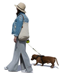 woman with a dachshund walking