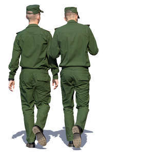 two soldiers in uniforms walking