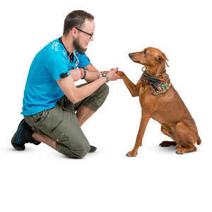 man playing with his dog