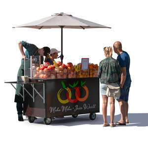 cut out fruit stand with customers