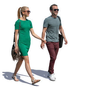 man and woman walking and talking happily