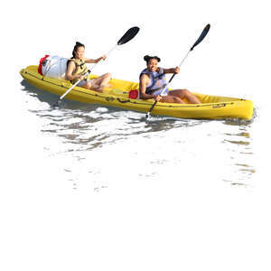 two women riding a canoe