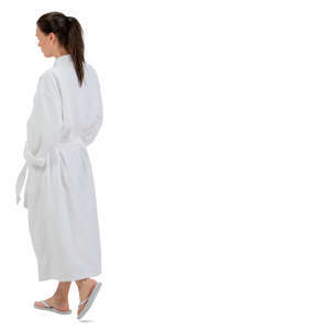 woman in a bathrobe walking