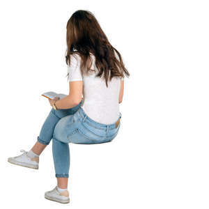 woman sitting and reading a book seen from behind