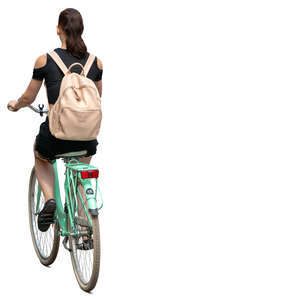 woman with a backpack riding a bicycle