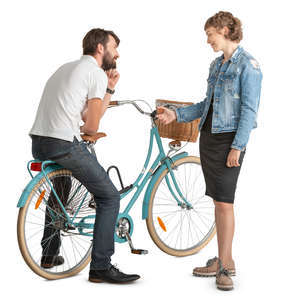 man and woman with a bike talking