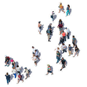 large group of people walking seen from above