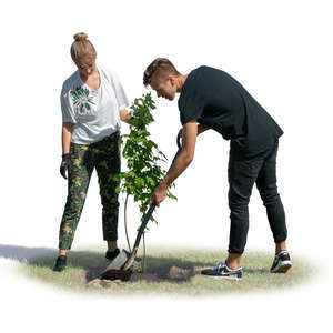 man and woman planting a tree