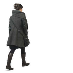 woman in a grey coat walking