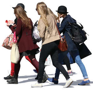 group of five teenage girls walking