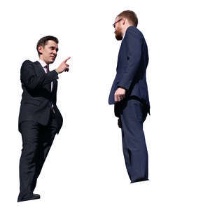 two businessmen talking seen from below