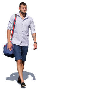 man with a sports bag walking