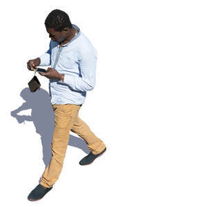 black man walking seen from above