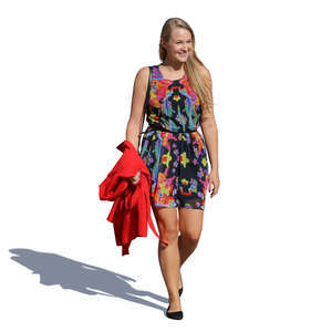 young smiling woman walking