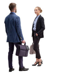 businessman and businesswoman talking