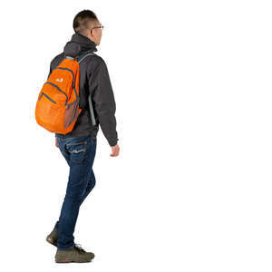 asian man with a backpack walking