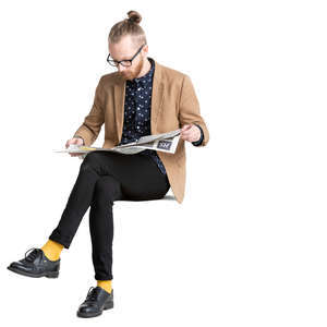 man sitting and reading a newspaper